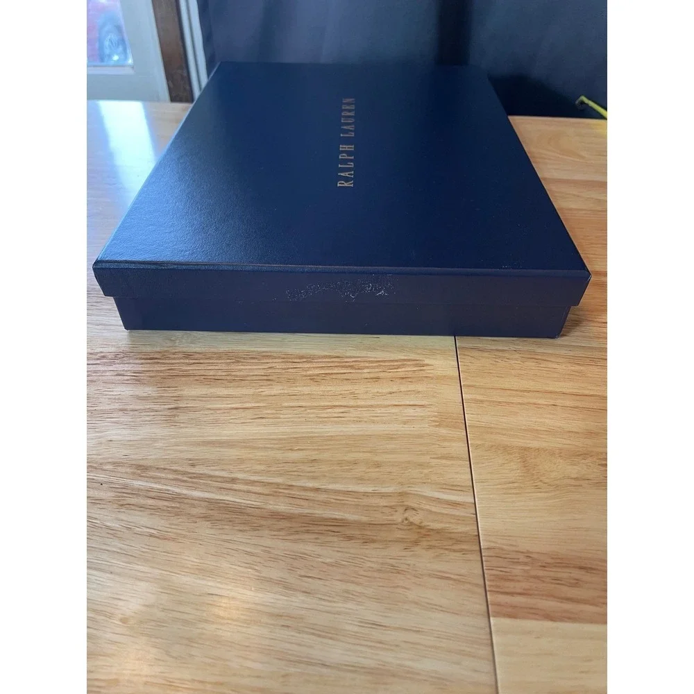 Ralph Lauren Navy Blue Gold Logo Gift Box with Tissue Paper 13.5x11x2 Large